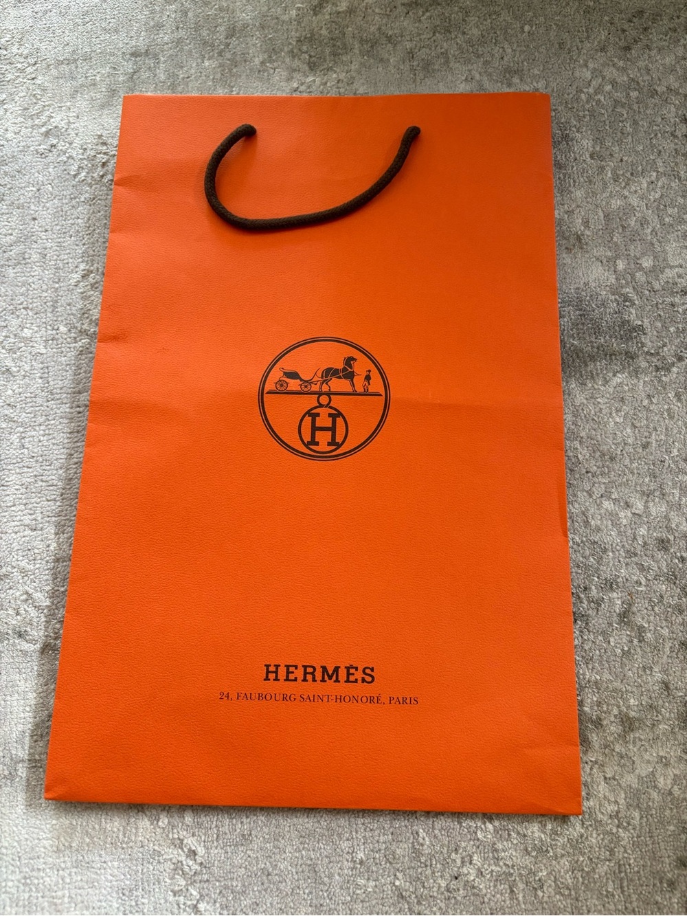 Hermes Orange Branded Shopping Bag with Brown Rope Handles